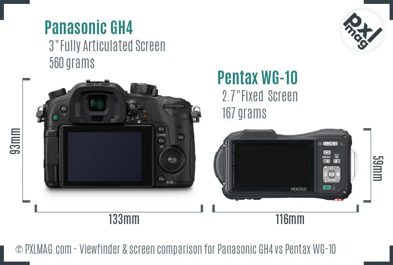 Panasonic GH4 vs Pentax WG-10 Screen and Viewfinder comparison
