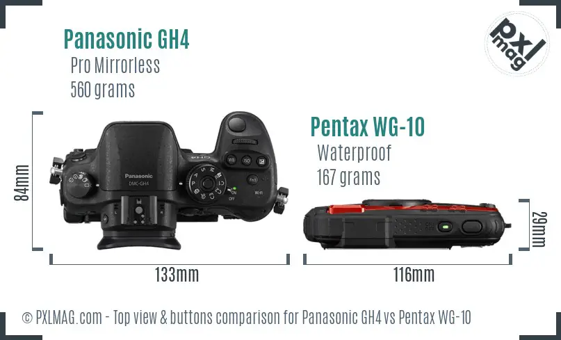 Panasonic GH4 vs Pentax WG-10 top view buttons comparison