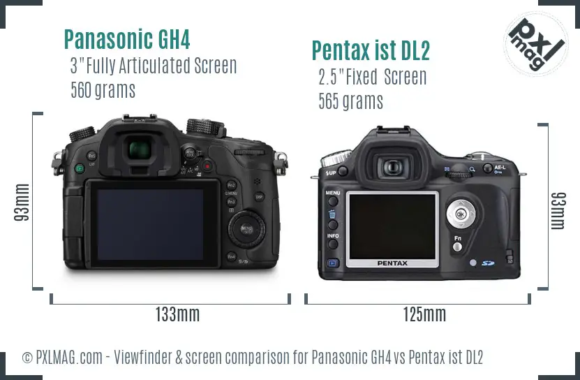 Panasonic GH4 vs Pentax ist DL2 Screen and Viewfinder comparison