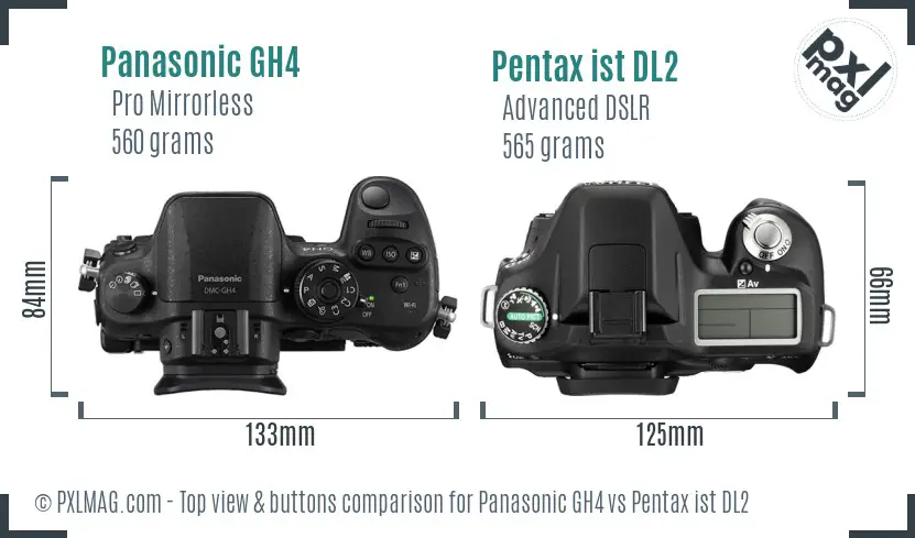Panasonic GH4 vs Pentax ist DL2 top view buttons comparison