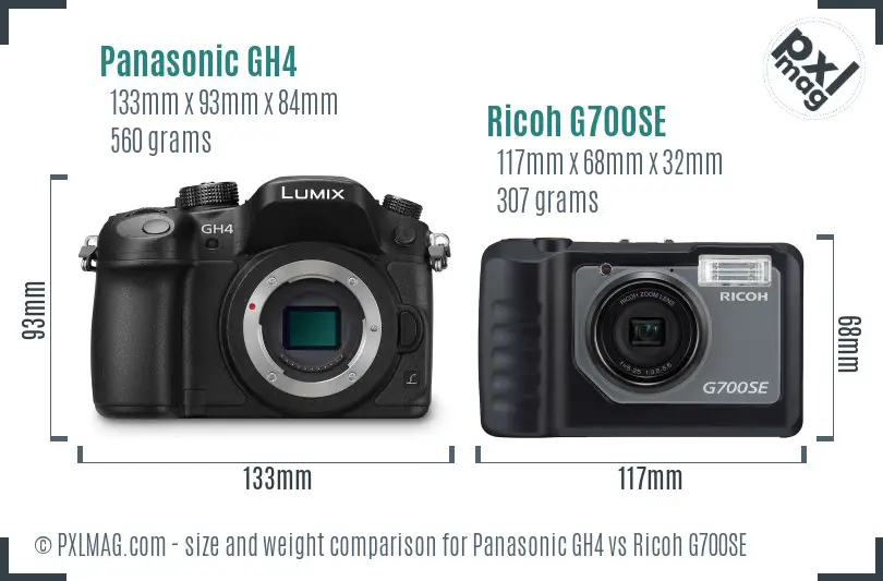 Panasonic GH4 vs Ricoh G700SE size comparison