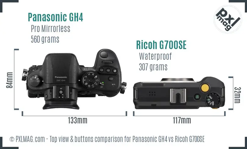 Panasonic GH4 vs Ricoh G700SE top view buttons comparison