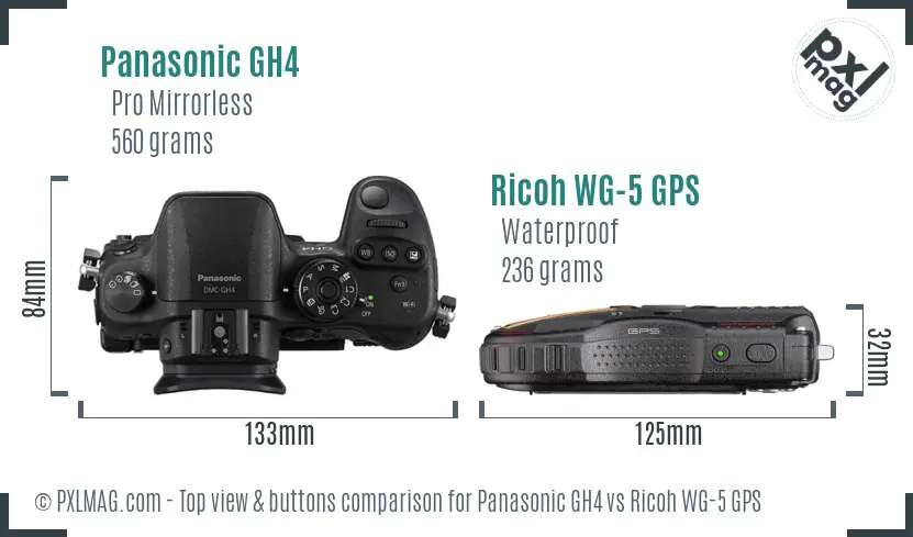 Panasonic GH4 vs Ricoh WG-5 GPS top view buttons comparison