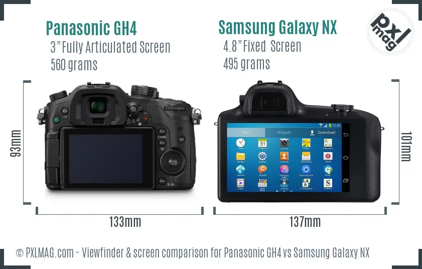 Panasonic GH4 vs Samsung Galaxy NX Screen and Viewfinder comparison