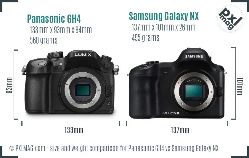 Panasonic GH4 vs Samsung Galaxy NX size comparison