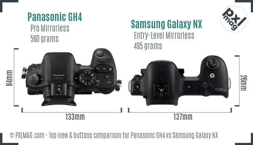 Panasonic GH4 vs Samsung Galaxy NX top view buttons comparison