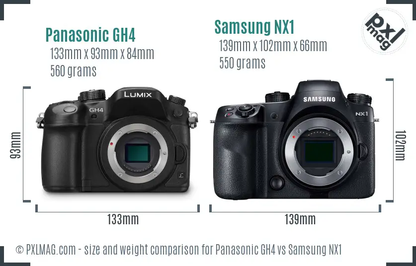 Panasonic GH4 vs Samsung NX1 size comparison