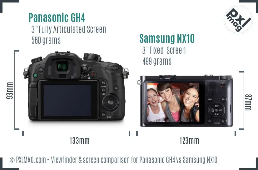 Panasonic GH4 vs Samsung NX10 Screen and Viewfinder comparison