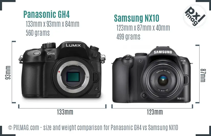 Panasonic GH4 vs Samsung NX10 size comparison