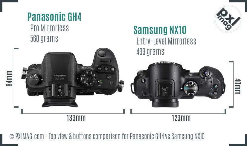 Panasonic GH4 vs Samsung NX10 top view buttons comparison