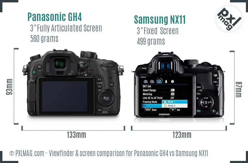 Panasonic GH4 vs Samsung NX11 Screen and Viewfinder comparison