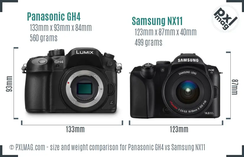 Panasonic GH4 vs Samsung NX11 size comparison