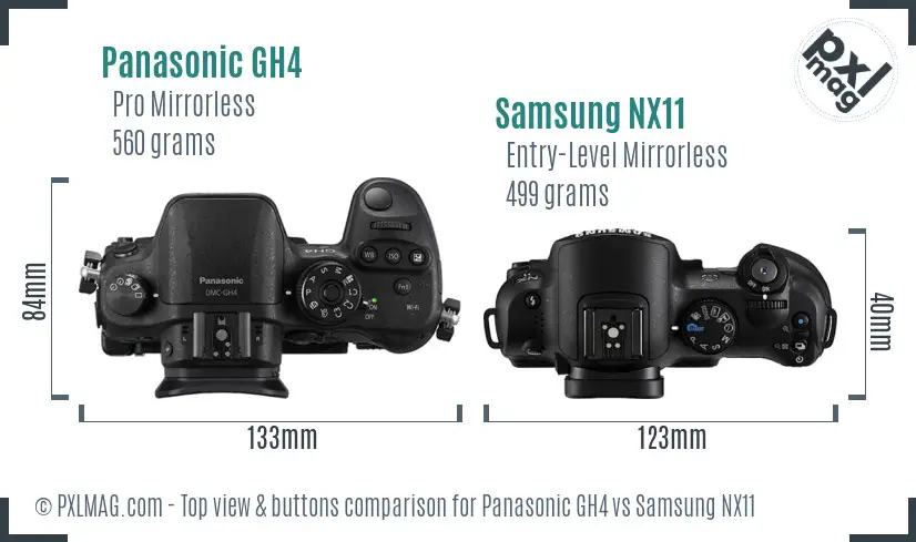 Panasonic GH4 vs Samsung NX11 top view buttons comparison