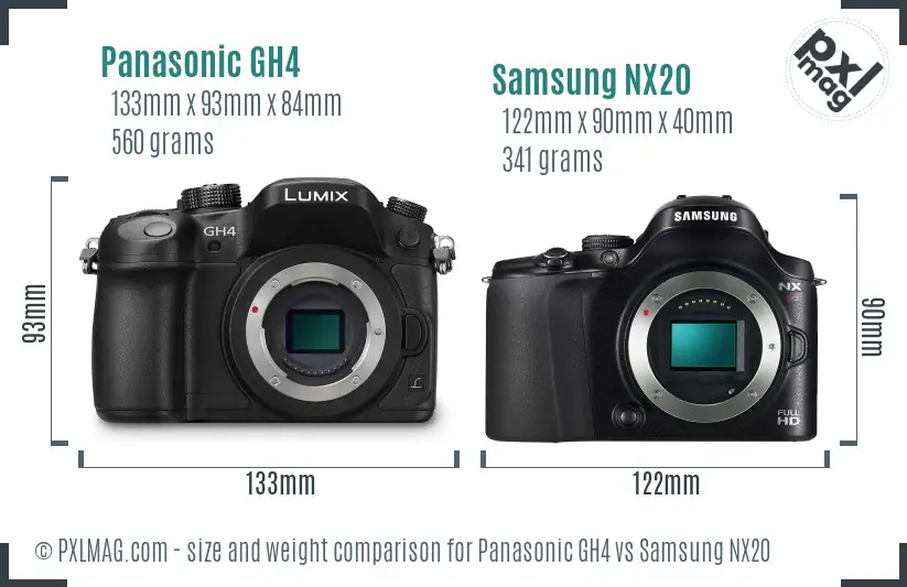 Panasonic GH4 vs Samsung NX20 size comparison