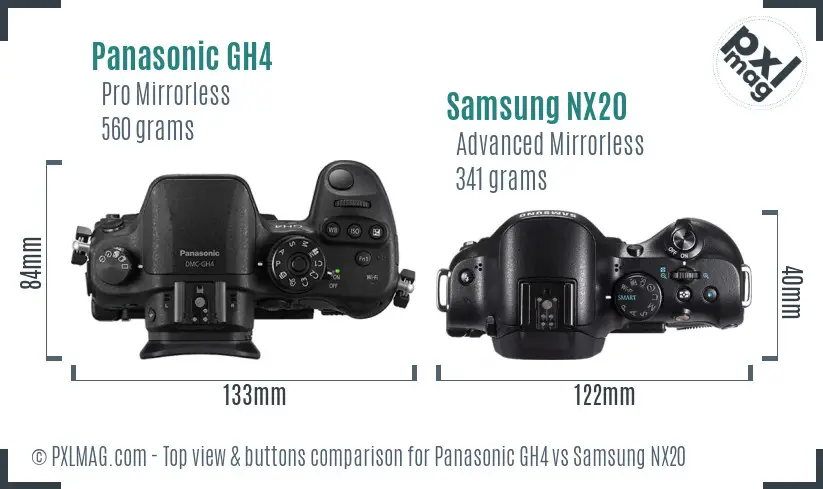 Panasonic GH4 vs Samsung NX20 top view buttons comparison