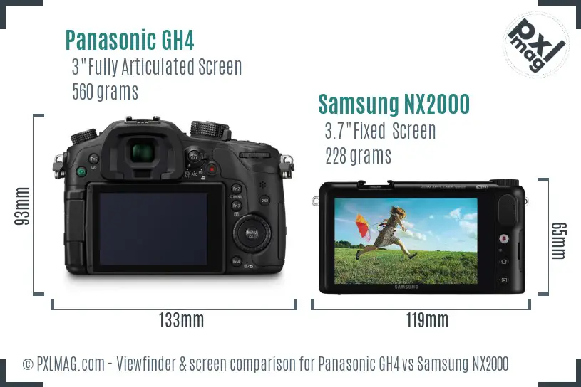 Panasonic GH4 vs Samsung NX2000 Screen and Viewfinder comparison