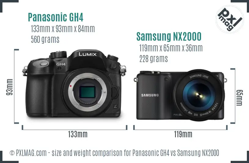 Panasonic GH4 vs Samsung NX2000 size comparison