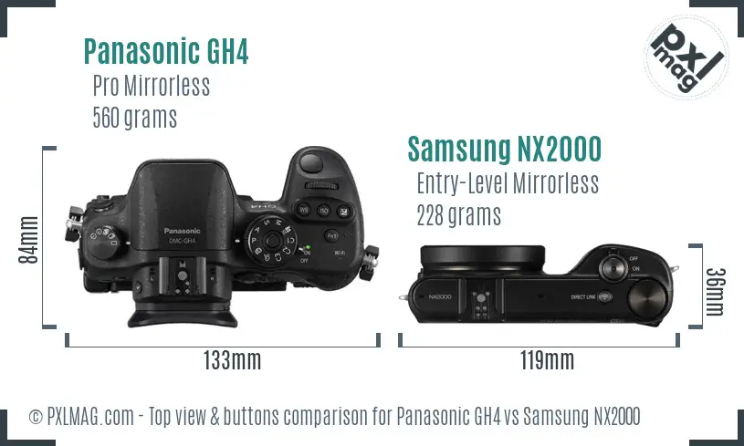 Panasonic GH4 vs Samsung NX2000 top view buttons comparison