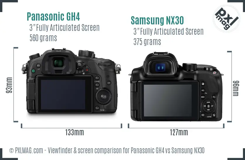 Panasonic GH4 vs Samsung NX30 Screen and Viewfinder comparison