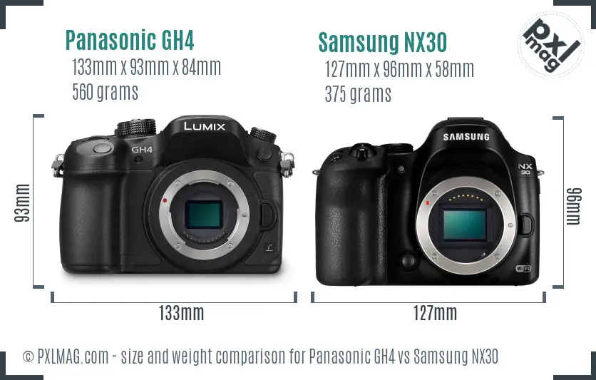 Panasonic GH4 vs Samsung NX30 size comparison