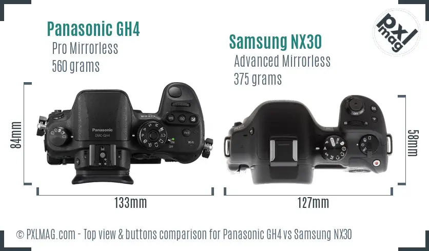 Panasonic GH4 vs Samsung NX30 top view buttons comparison