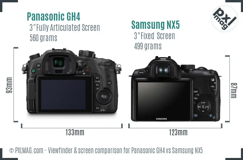 Panasonic GH4 vs Samsung NX5 Screen and Viewfinder comparison Panasonic GH4 vs Samsung NX5 Screen and Viewfinder comparison