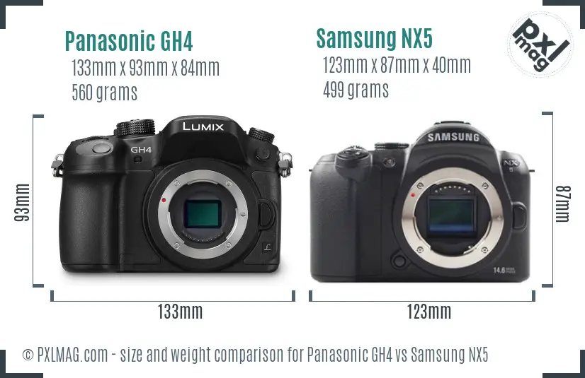 Panasonic GH4 vs Samsung NX5 size comparison Panasonic GH4 vs Samsung NX5 size comparison