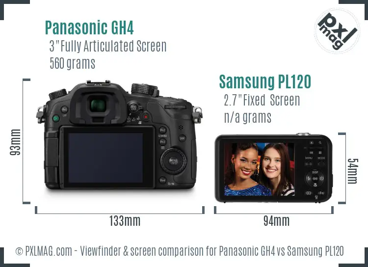 Panasonic GH4 vs Samsung PL120 Screen and Viewfinder comparison