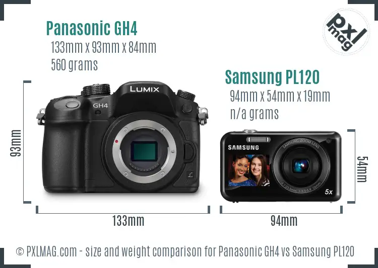 Panasonic GH4 vs Samsung PL120 size comparison