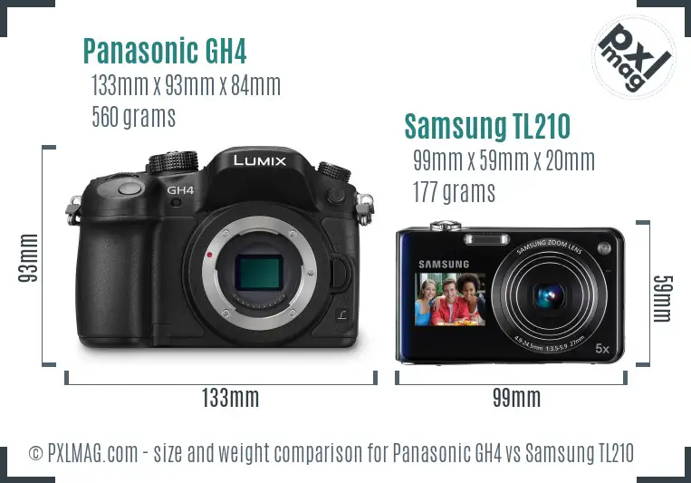 Panasonic GH4 vs Samsung TL210 size comparison