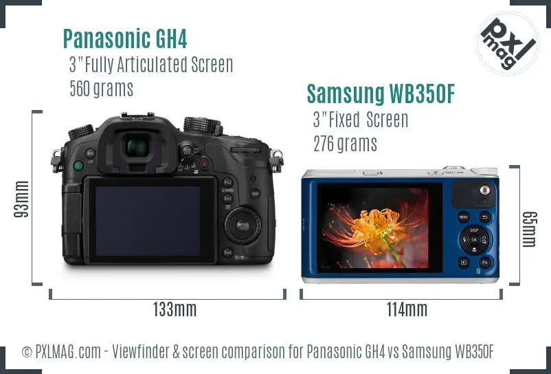Panasonic GH4 vs Samsung WB350F Screen and Viewfinder comparison