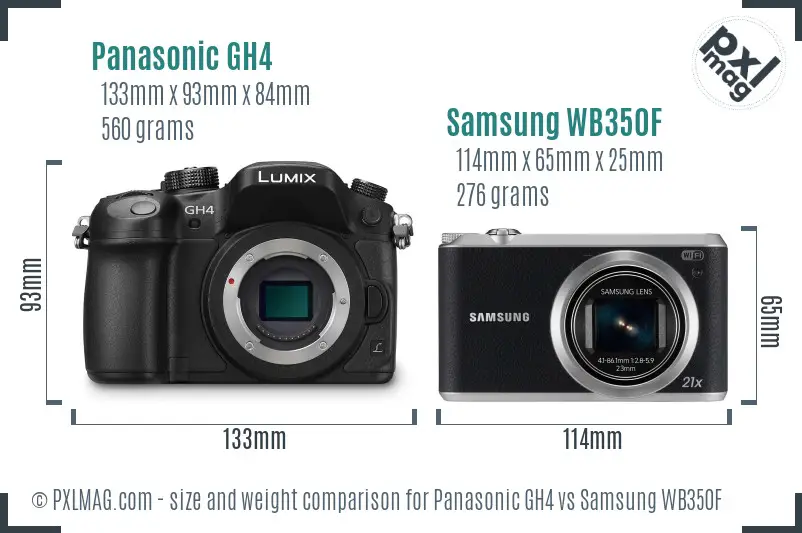 Panasonic GH4 vs Samsung WB350F size comparison