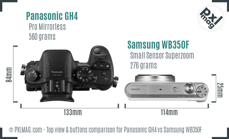 Panasonic GH4 vs Samsung WB350F top view buttons comparison