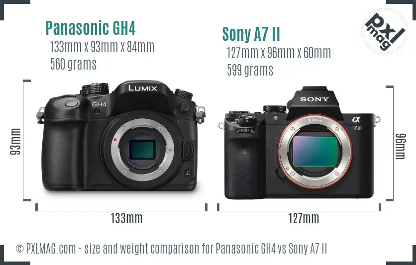 Panasonic GH4 vs Sony A7 II size comparison
