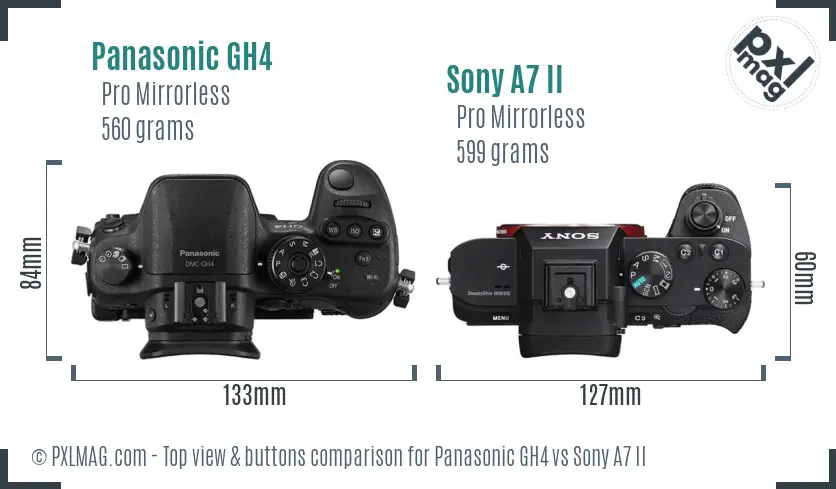 Panasonic GH4 vs Sony A7 II top view buttons comparison