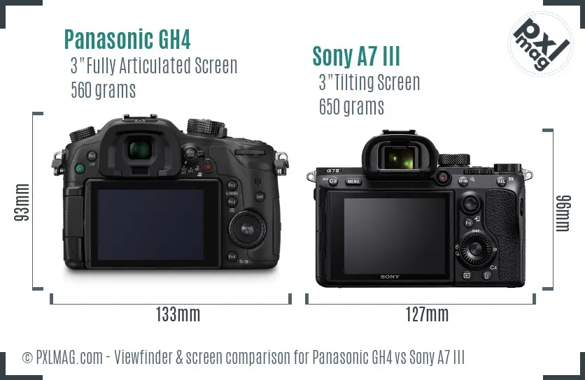 Panasonic GH4 vs Sony A7 III Screen and Viewfinder comparison