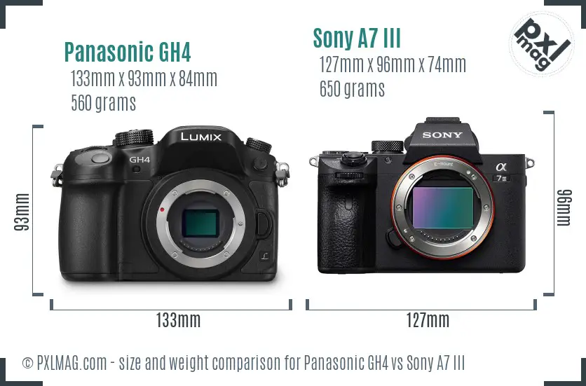 Panasonic GH4 vs Sony A7 III size comparison