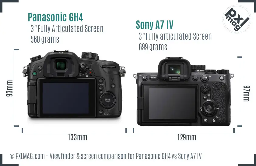 Panasonic GH4 vs Sony A7 IV Screen and Viewfinder comparison