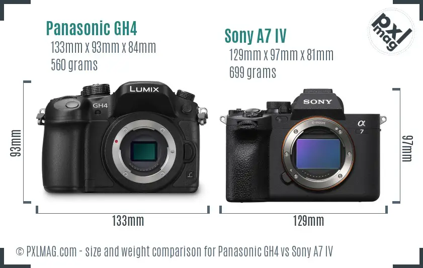 Panasonic GH4 vs Sony A7 IV size comparison