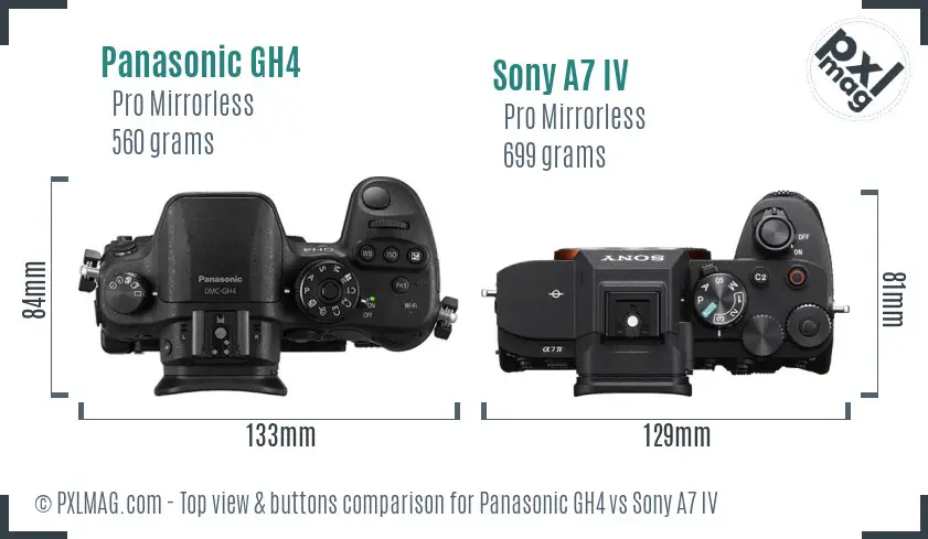 Panasonic GH4 vs Sony A7 IV top view buttons comparison