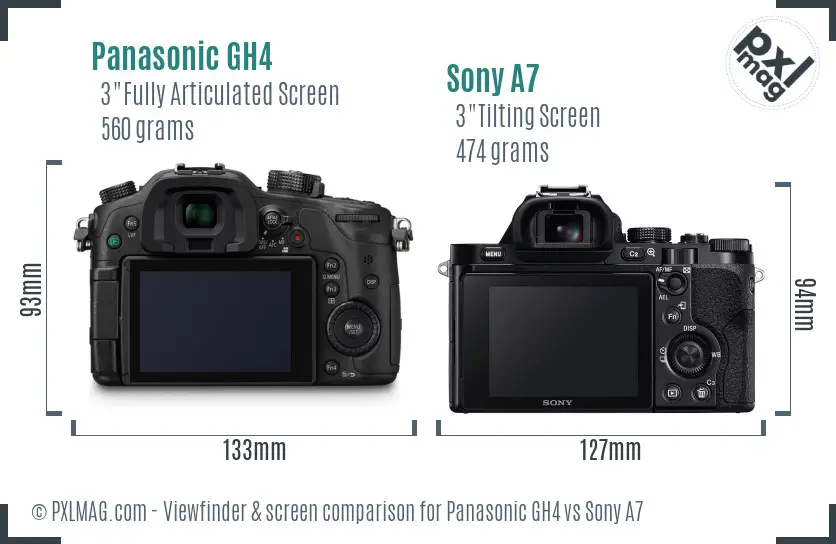 Panasonic GH4 vs Sony A7 Screen and Viewfinder comparison