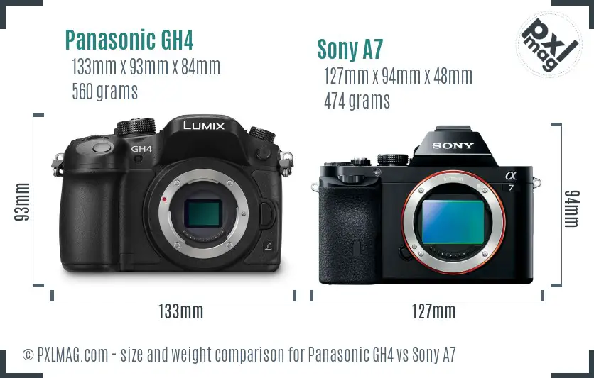 Panasonic GH4 vs Sony A7 size comparison
