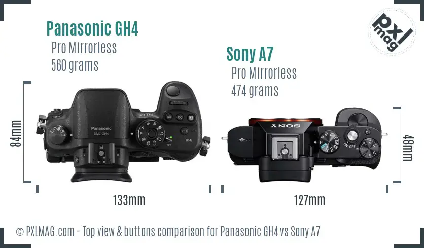 Panasonic GH4 vs Sony A7 top view buttons comparison