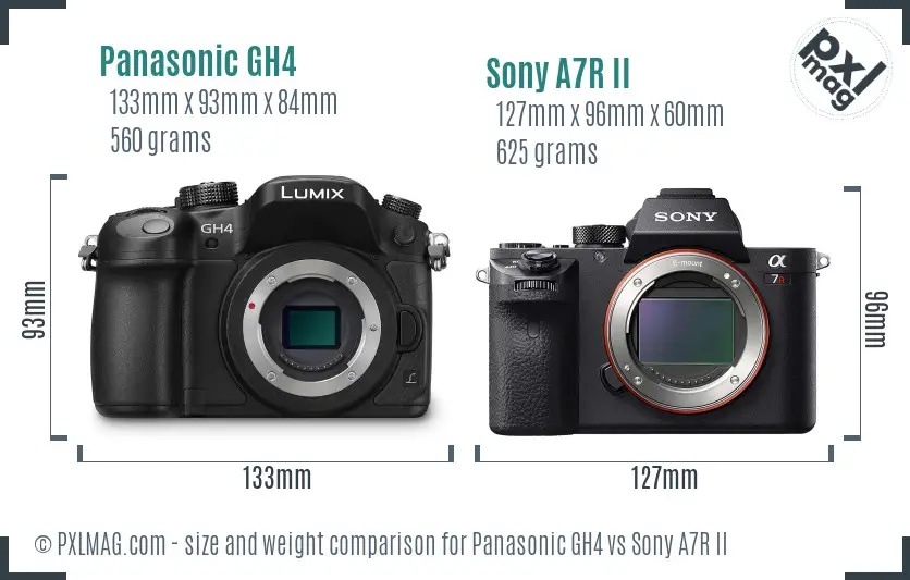 Panasonic GH4 vs Sony A7R II size comparison