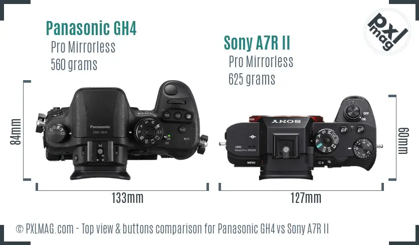 Panasonic GH4 vs Sony A7R II top view buttons comparison