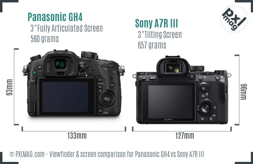 Panasonic GH4 vs Sony A7R III Screen and Viewfinder comparison