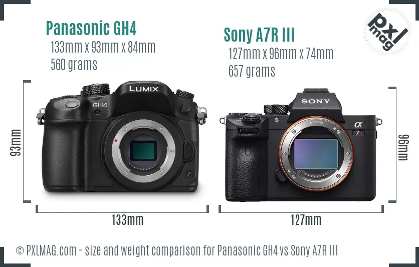 Panasonic GH4 vs Sony A7R III size comparison