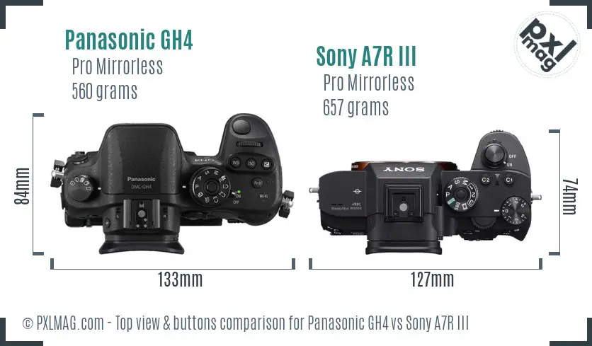 Panasonic GH4 vs Sony A7R III top view buttons comparison