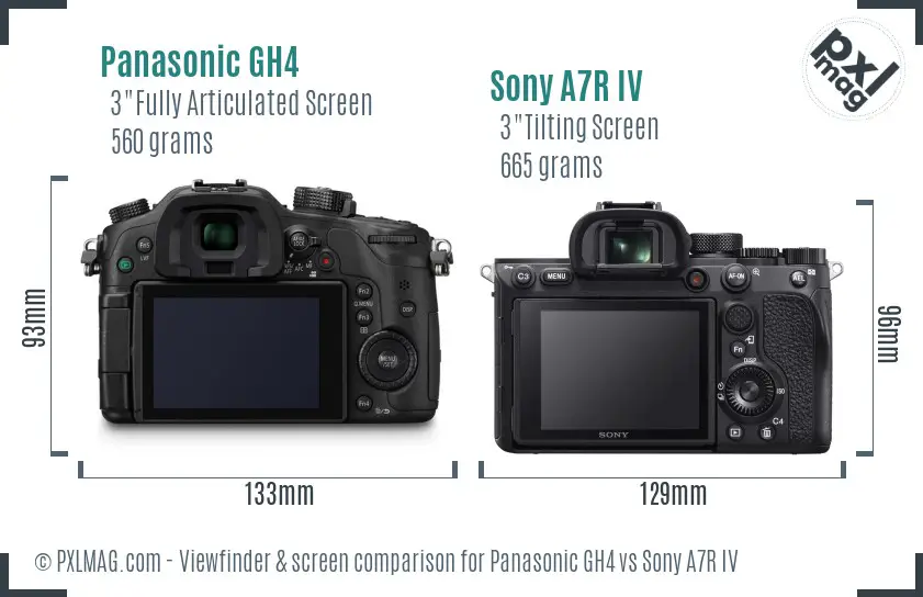 Panasonic GH4 vs Sony A7R IV Screen and Viewfinder comparison