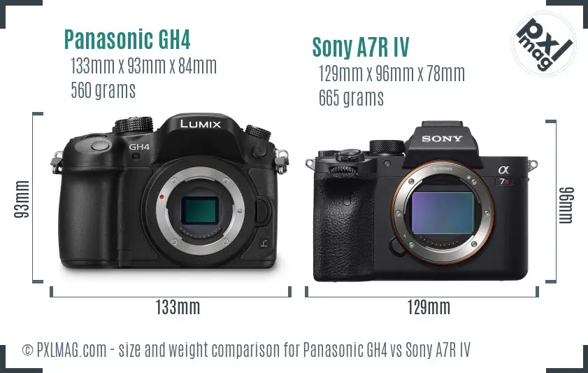 Panasonic GH4 vs Sony A7R IV size comparison